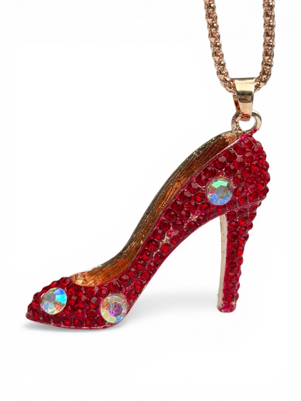 Betsey Johnson Ruby Red Stiletto Crystal Rhinestone Pendant Necklace NWT